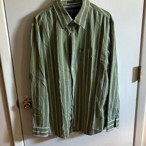 American Eagle Outfitters Olive and White Striped Shirt